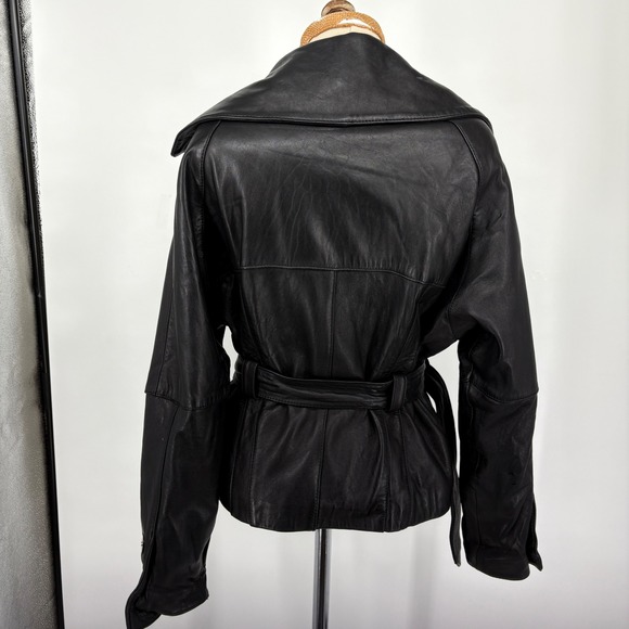 Express Avenue De L'opera Leather‎ Belted Moto Jacket Thinsulate Y2K Black S - Picture 2 of 16